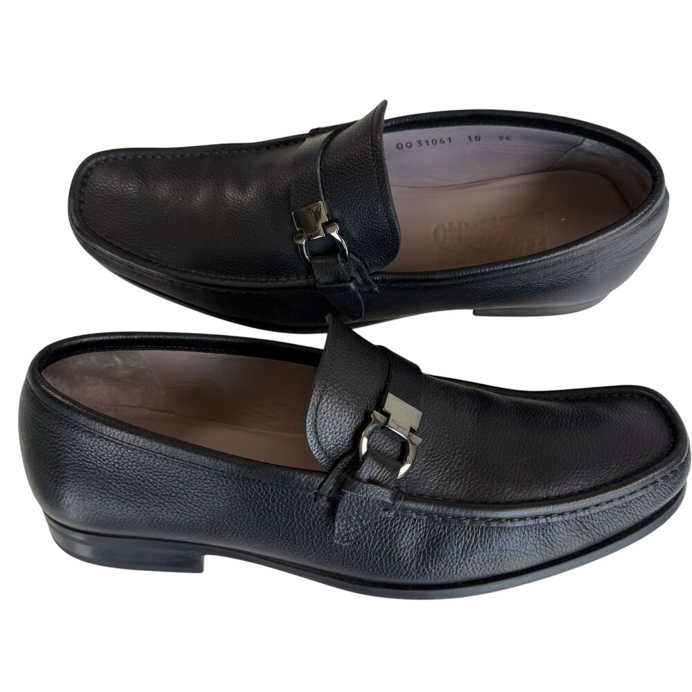 SALVATORE FERRAGAMO Adam Hickory Pebbled Bit Black Leather Loafers Size US 10 2E